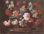 unknow artist Still life of various flowers in a wicker basket,upon a stone ledge Norge oil painting reproduction
